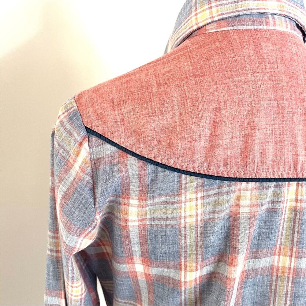 Vintage Pastel Western Pearl Snap Shirt Pink and Blue Plaid Fenton - Picture 13 of 14